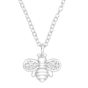 Sterling Silver Bumble Bee Pendant Necklace with Cubic Zirconia